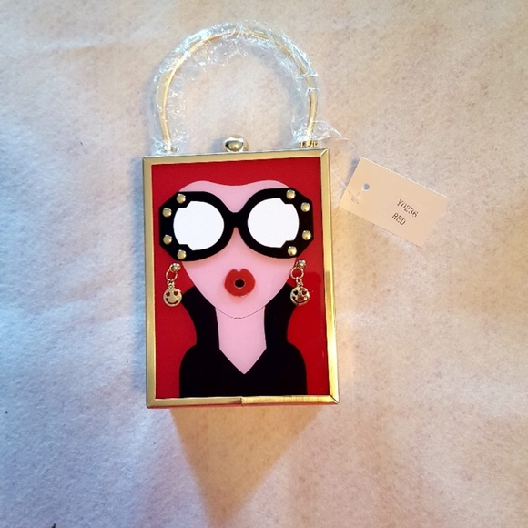 WHIMSICAL RED DAY OR EVENING PURSE- GIRL W/GLASSES - Picture 2 of 7